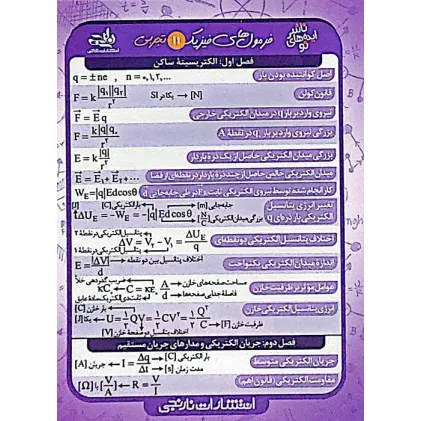 کتاب فلش کارت جیبی فرمول های فیزیک 11 تجربی (گلاسه)