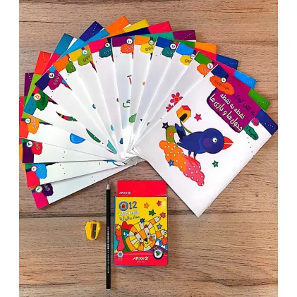 کتاب ##مجموعه 15 کتاب کودک (همراه مداد رنگی 12رنگ،مداد طراحی و تراش)،(15جلدی)