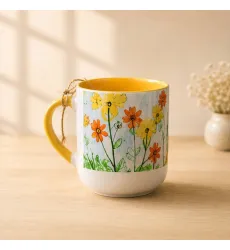 ماگ انحنادار طرح گل های آبرنگی