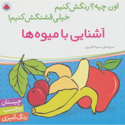 کتاب آشنایی با میوه ها،همراه با برچسب (اون چیه؟رنگش کنیم خیلی قشنگش کنیم!)